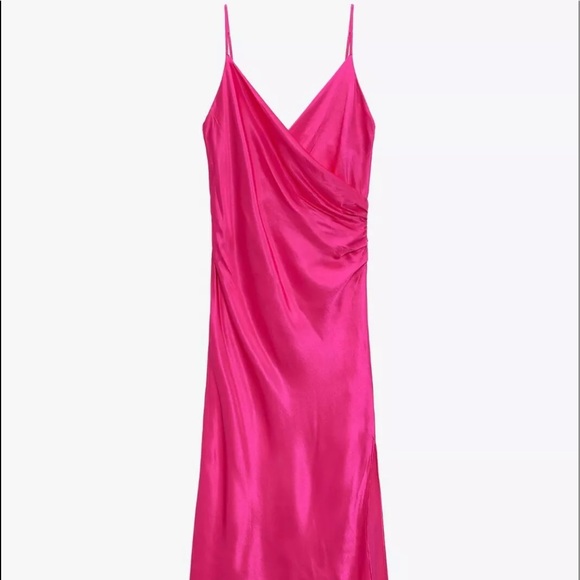 Zara DRAPED CAMISOLE SATIN MIDI DRESS w/ Side Slit PINK NEW - Picture 14 of 16